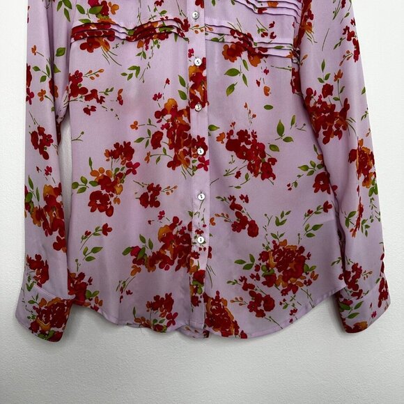 Nanette Lepore Button Up Blouse Women XS Lavender Floral Pin Tuck Long Sleeve - Picture 3 of 9